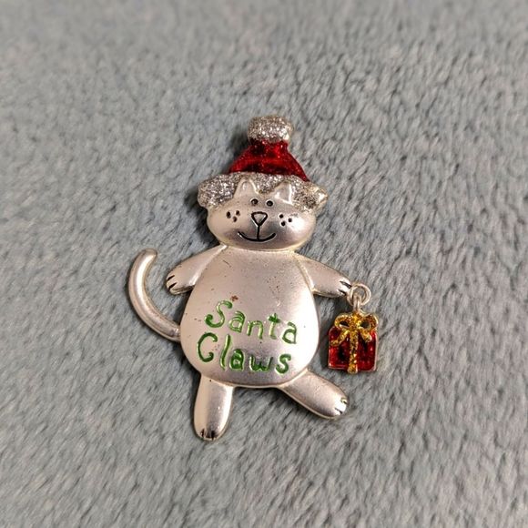 Vintage Santa Claws Christmas Cat Brooche - Picture 1 of 8